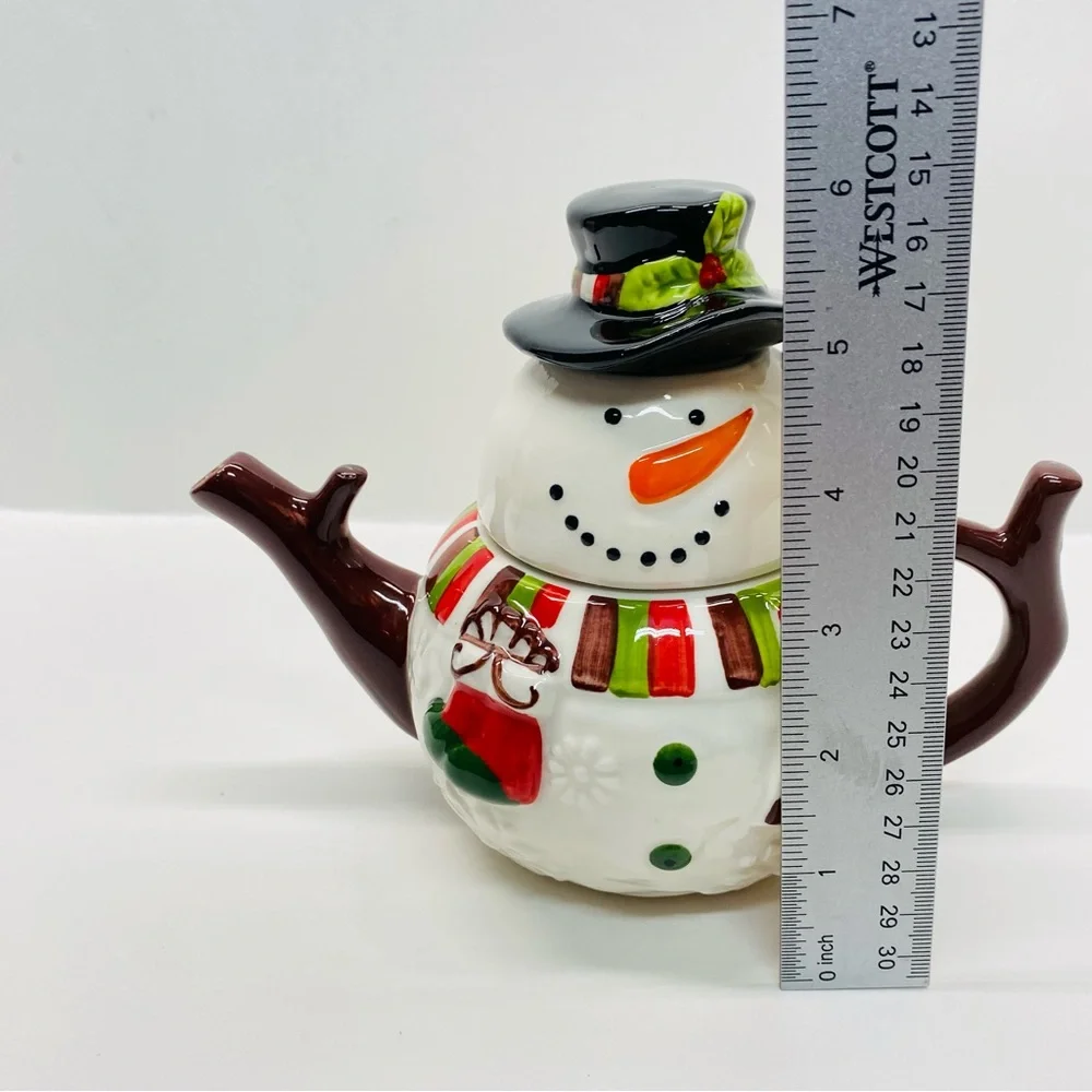 Pier 1 Imports Snowman Teapot Set w/Lid & Cup Tea for One  Christmas Holiday